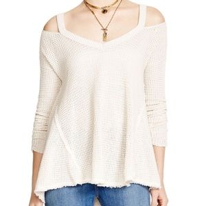 Free People Waffle-knit Cold Shoulder sweater